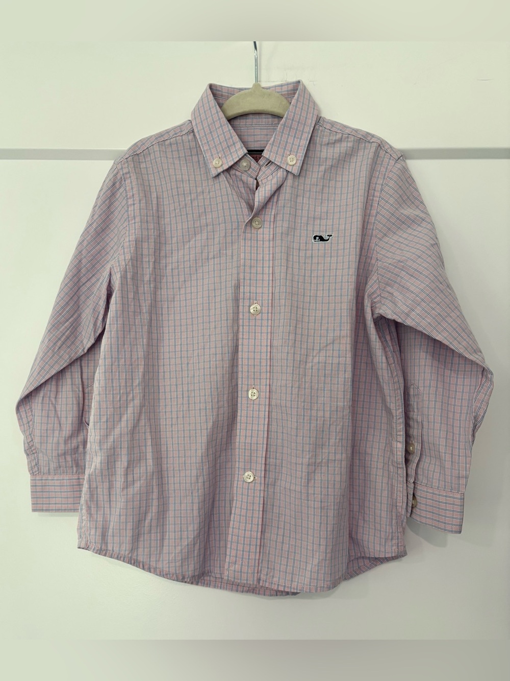 Vineyard Vines Pink and Blue Checker Plaid Button Up Whale Shirt Size 2T